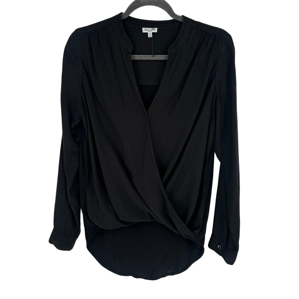 Splendid Black V-Neck Long Sleeve Surplice Blouse Casual Workwear Office S